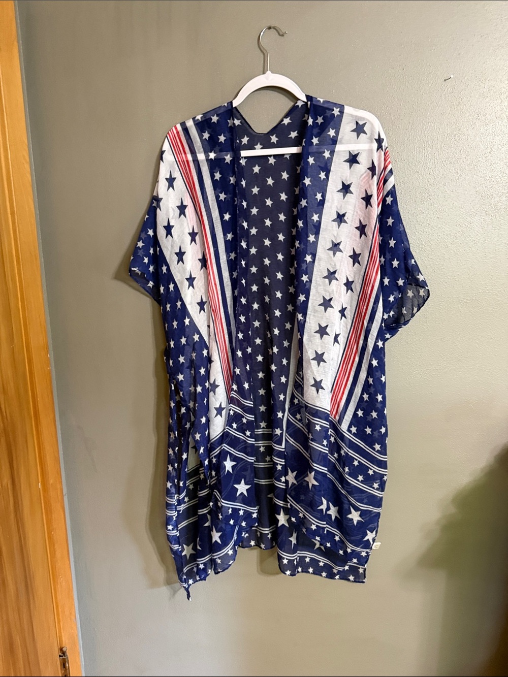Star Spangled Navy & White Kimono Cover-Up with Red Accents